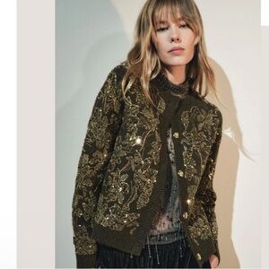 Zara NWT Combination Sequin Knit Cardigan/Sweater/Jacket size L